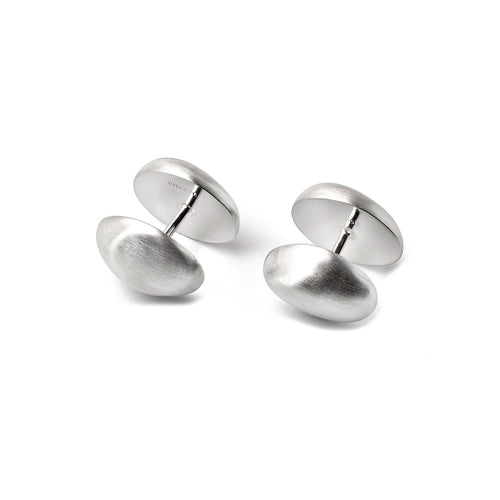 Modern Sterling Silver Oval Dome Shape Cuff Links