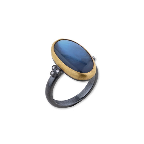 24K Gold & Oxidized Silver MARE NOSTRUM Ring, Diamonds