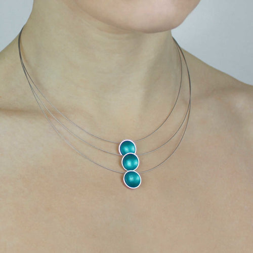 Triple Enamel Disc Necklace, Ultra, Teal and Grass