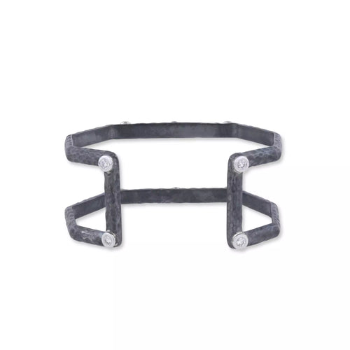 Octagon White Sapphire Cuff | Oxidized Silver