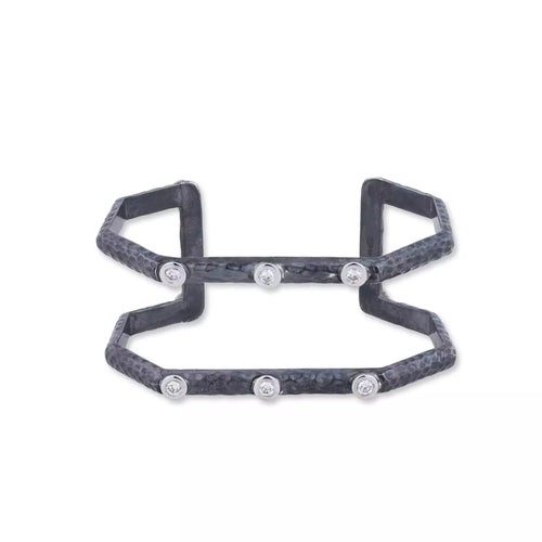 Octagon White Sapphire Cuff | Oxidized Silver