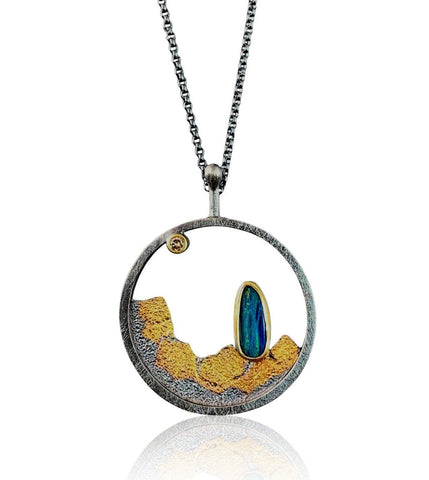 14K Yellow Gold Diamond and Blue Topaz Wire Necklace