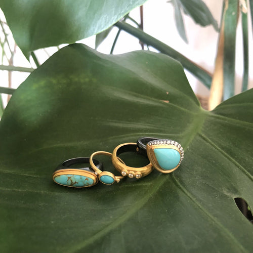 PADOVA Ring with Oblong Shape Cabochon Turquoise