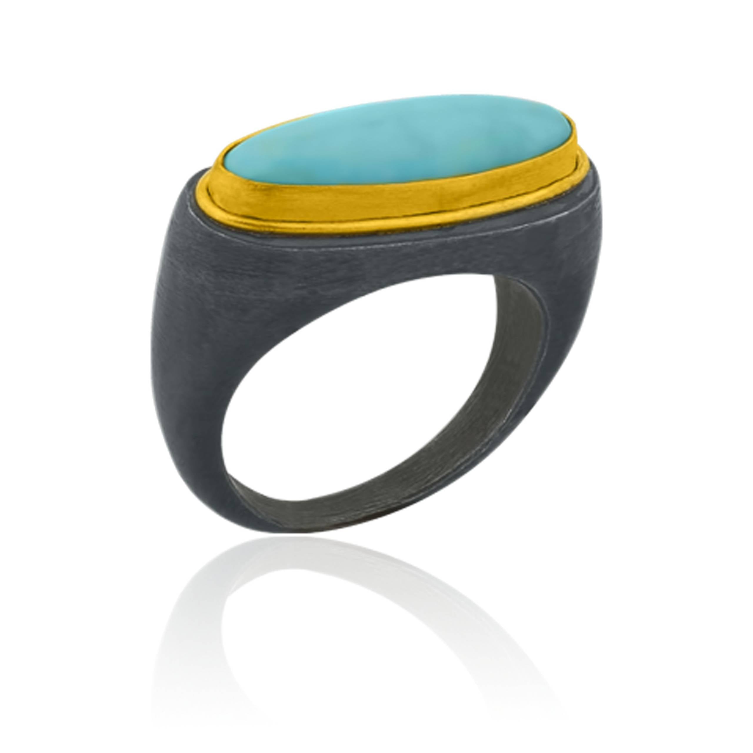 PADOVA Ring with Oblong Shape Cabochon Turquoise