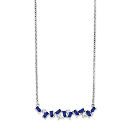 14K White Gold Sapphire Diamond Bar Necklace
