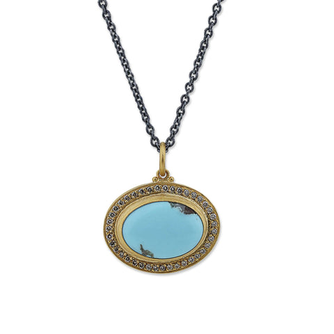 14K Gold Natural Turquoise and Diamond Necklace