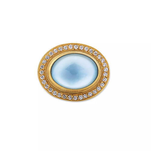 Blue Topaz and Diamond Halo Style Pompei Ring