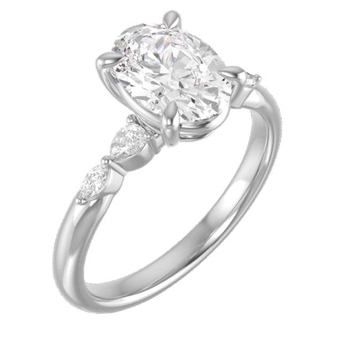 14K White Gold 4-Claw Prongs Set Accent Engagement Ring with Oval Lab-grown Diamond