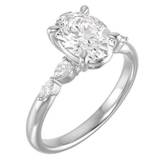 14K White Gold 4-Claw Prongs Set Accent Engagement Ring with Oval Lab-grown Diamond