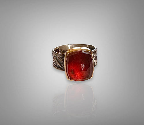 Almandine Garnet Rose Cut Ring in Gold & Silver