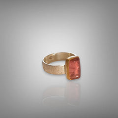 Pink Tourmaline Cushion Cabochon Ring in Gold