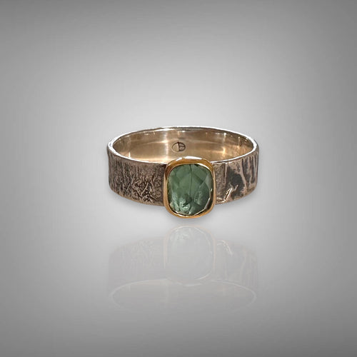 Indicolite Tourmaline Ring | 22K Gold & Silver