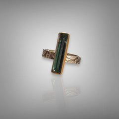 Blue Tourmaline Crystal Ring in Gold & Silver