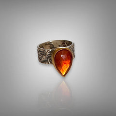 Hessonite Garnet Rose Cut Ring in Gold & Silver