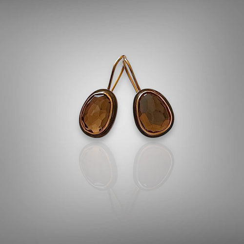 Smoky Quartz Rose Cut Earrings in Gold & Silver