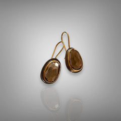 Smoky Quartz Rose Cut Earrings in Gold & Silver