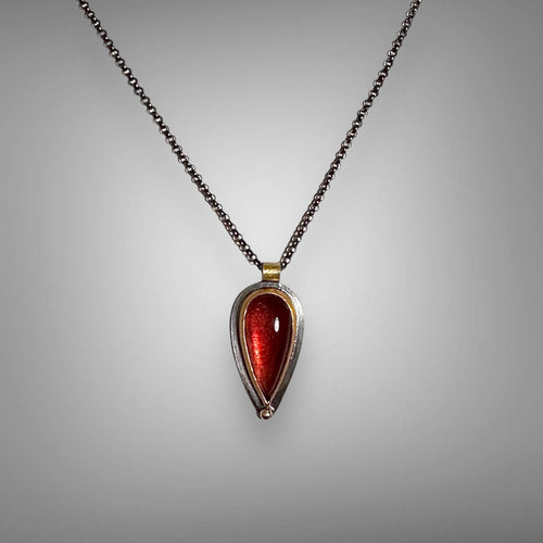 Ruby-Colored Tourmaline Pendant Necklace in Gold & Silver