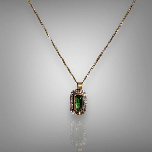 Spring Green Tourmaline Necklace with Gold Chain