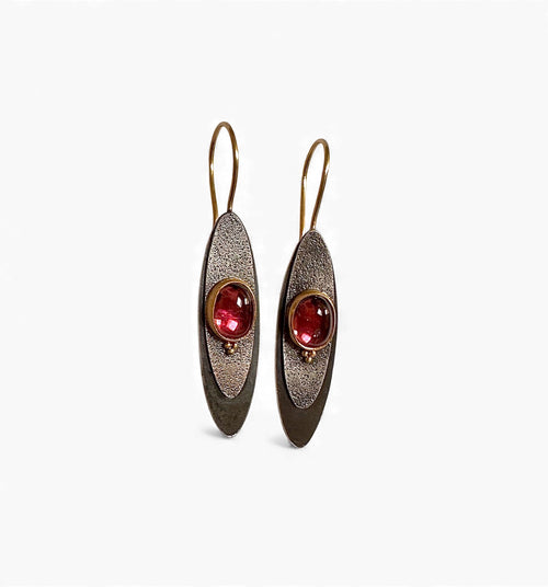 Pink Tourmaline Earrings | 22K Gold Artisan Design