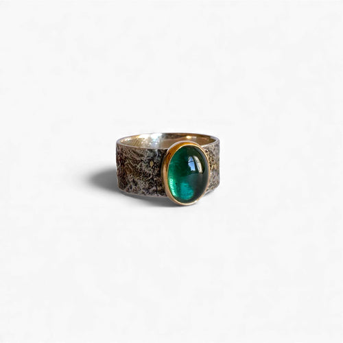 Deep Green Brazalian Tourmaline Oval Cabochon Ring