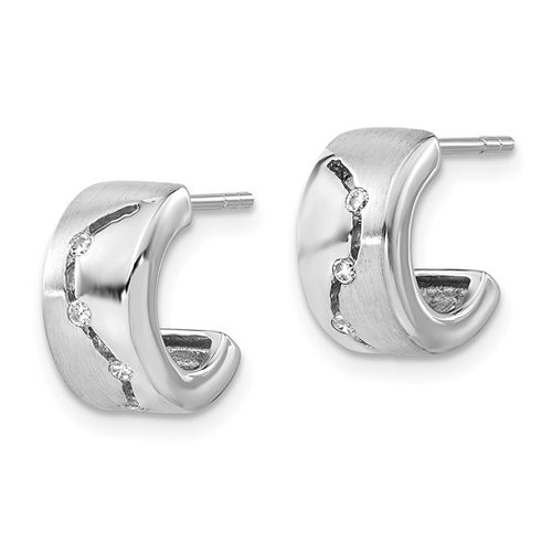 silver cz modern earrings post hoop 