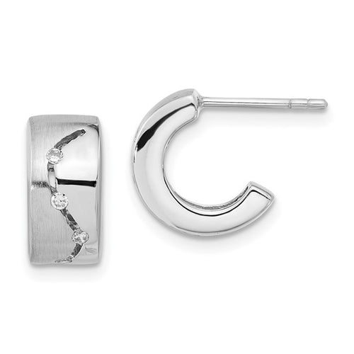 silver cz modern earrings post hoop 