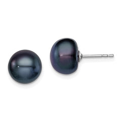 9 - 10 mm Black Freshwater Cultured Button Pearl Stud Earring