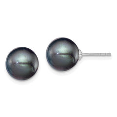 9 - 10 mm Black Freshwater Cultured Round Pearl Stud Earring