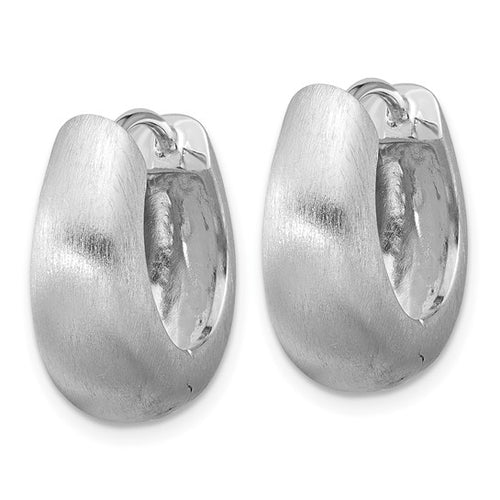 Sterling Silver Brushed Hinged Hoop Earrings | Rhodium-Plated