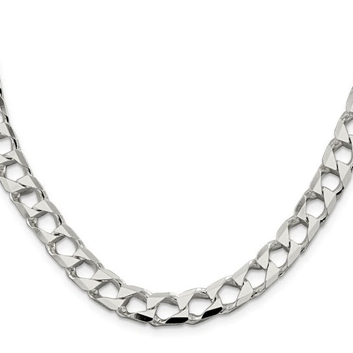 Sterling Silver 8.6mm Diamond Cut Square Curb Chain