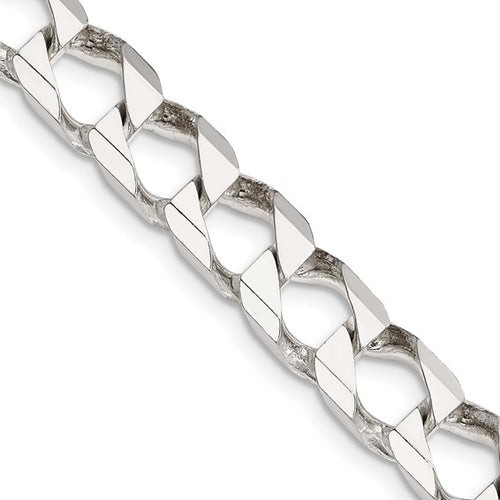 Sterling Silver 8.6mm Diamond Cut Square Curb Chain