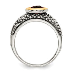 Sterling Silver with 14K Accent Antiqued Round Bezel Garnet Ring