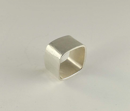 Sterling Silver Square Ring, Hammered Finish