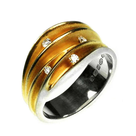 Duo Diamond Solid Silver Shell Ring