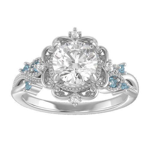 14K White Gold 1.06 CT Round Lab-Grown Floral Engagement Ring