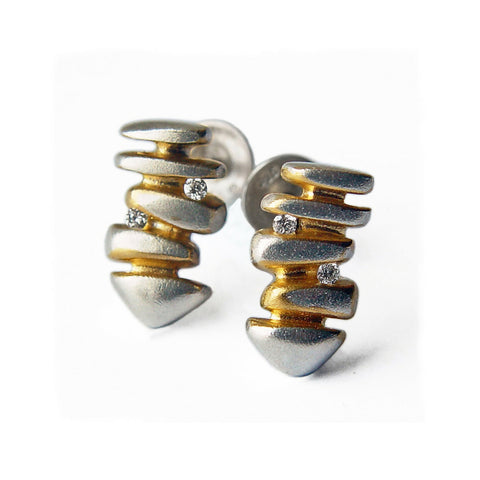 Duo Diamond Solid Silver Shell Ring