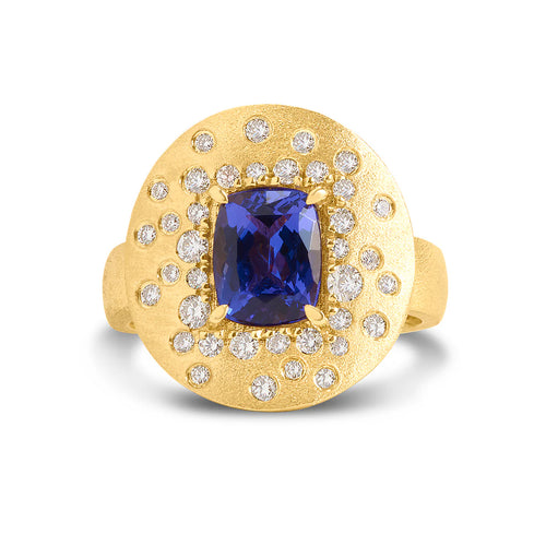 Tanzanite & Diamond Confetti Disc Ring in Yellow Gold