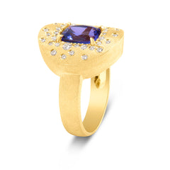Tanzanite & Diamond Confetti Disc Ring in Yellow Gold