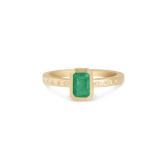 Emerald & Diamond Bezel Ring in Yellow Gold