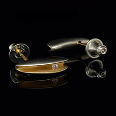 Front diamond silver shell stud earrings with 22K gold plated interior