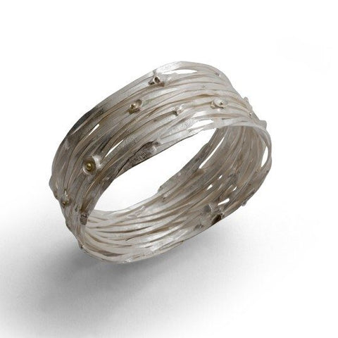 Mixed Metal Square Bracelet Oxidized Silver with One 18k Gold Ball Accent