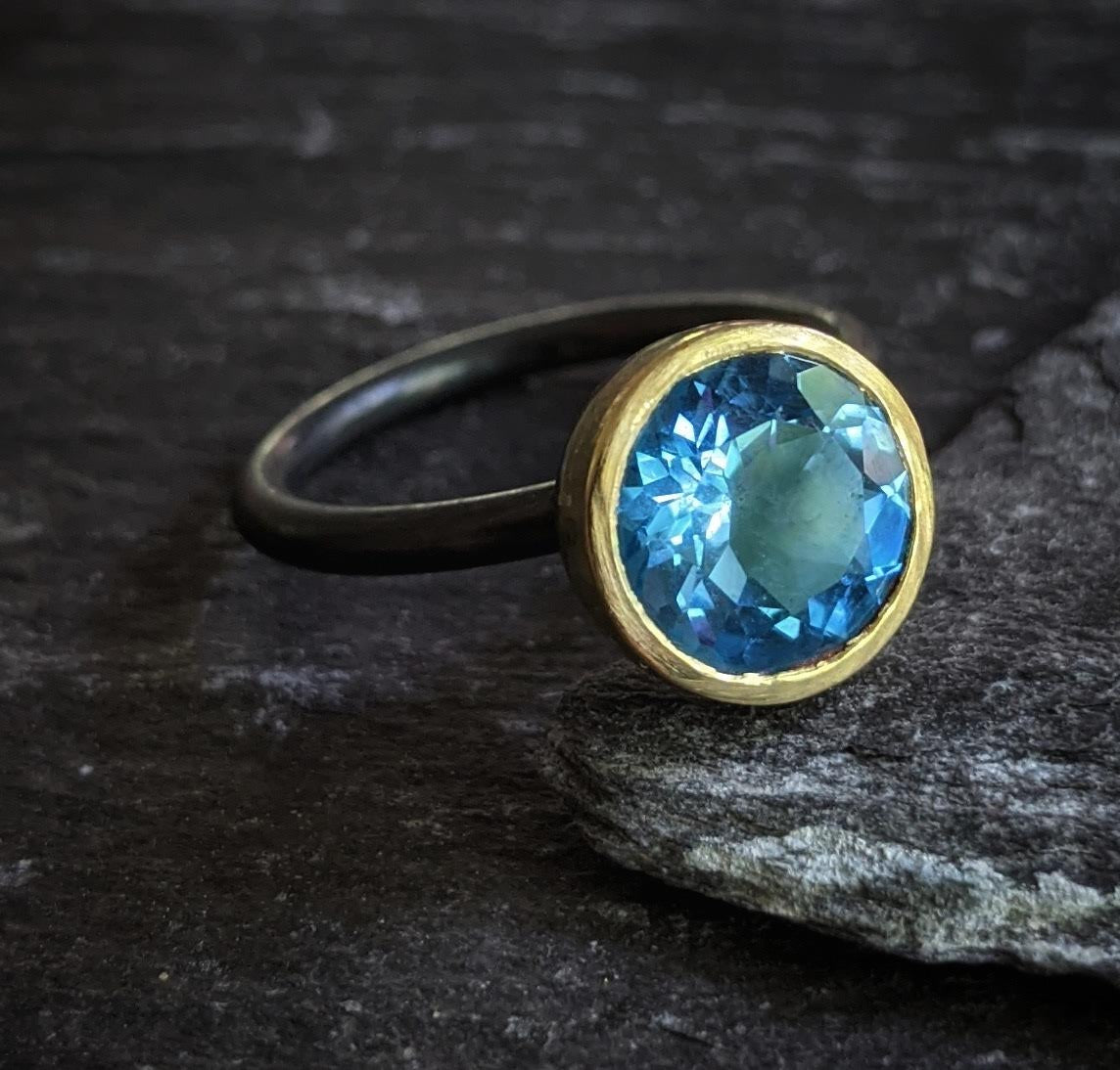 Blue topaz 22k gold plated eternity ring