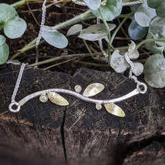 Wave Gold Leaf & Diamond Pendant