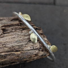 Silver and Gold Leaf Bangle with Diamonds