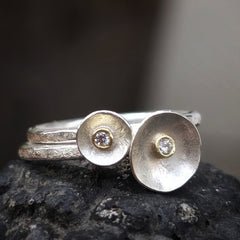 Lunar Diamond Cup Rings in Sterling Silver and 18ct Gold