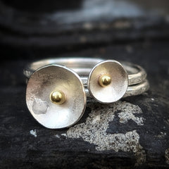 Lunar Gold Bead Cup Rings in Sterling Silver and 18ct Gold