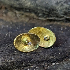Petal Stud Earrings in 18ct Yellow Gold with Diamond Detail