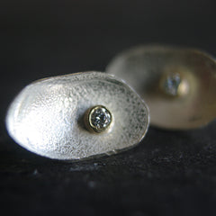 Petal Stud Earrings in Silver with 18ct Gold and Diamond Detail