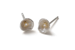 Extra Extra Small Acorn Cup Stud Earrings with Diamond in Silver and 18ct Gold
