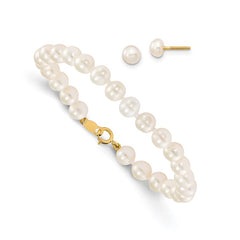 14k Gold 4-5mm Freshwater Cultured Pearl Children's Bracelet and Earring Set